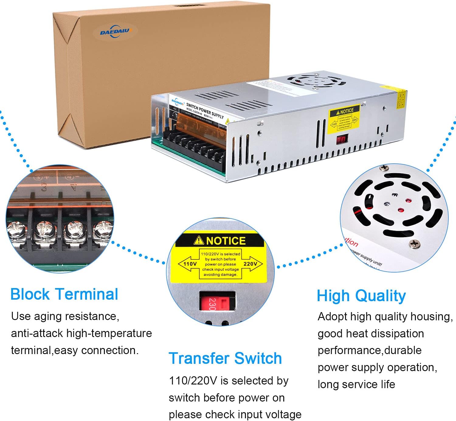 Daedalus 48V DC Switching Power Supply AC to DC Power Converter, 600W, 12.5A