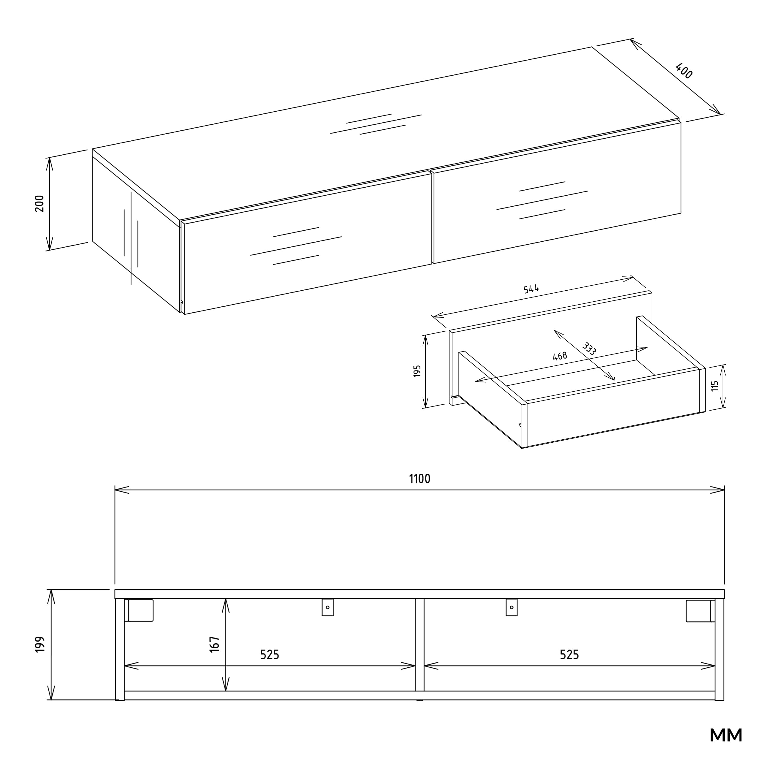 Toeletta da Trucco Sospesa Moderna 110x40 cm, Mobile Toeletta Trucco da Parete con 2 Ampi Cassetti, Design Minimal Salvaspazio per Camera da Letto, Consolle Trucco Bianca o Cashmere TOT4 (Cashmere)
