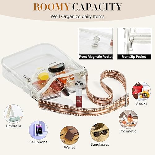 Miniatura 3 de BOSTANTEN Bolsa transparente para eventos de estadio, bolsa cruzada, bolsa de hombro aprobada para estadios con correa ajustable para guitarra