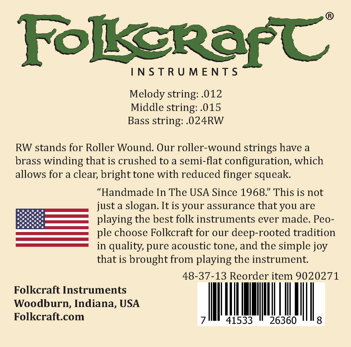 Folkcraft(r) Mountain Dulcimer String Set, Ball Ends (.012" .015" .024"RW) - Image 2