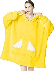 Touchat Wearable Blanket Hoodie, Oversized Sherpa Fleece Sweatshirt Blanket with Giant Hood Pocket and Sleeves for Adult, Warm & Cozy Blanket Gifts for Women (Butter Yellow)