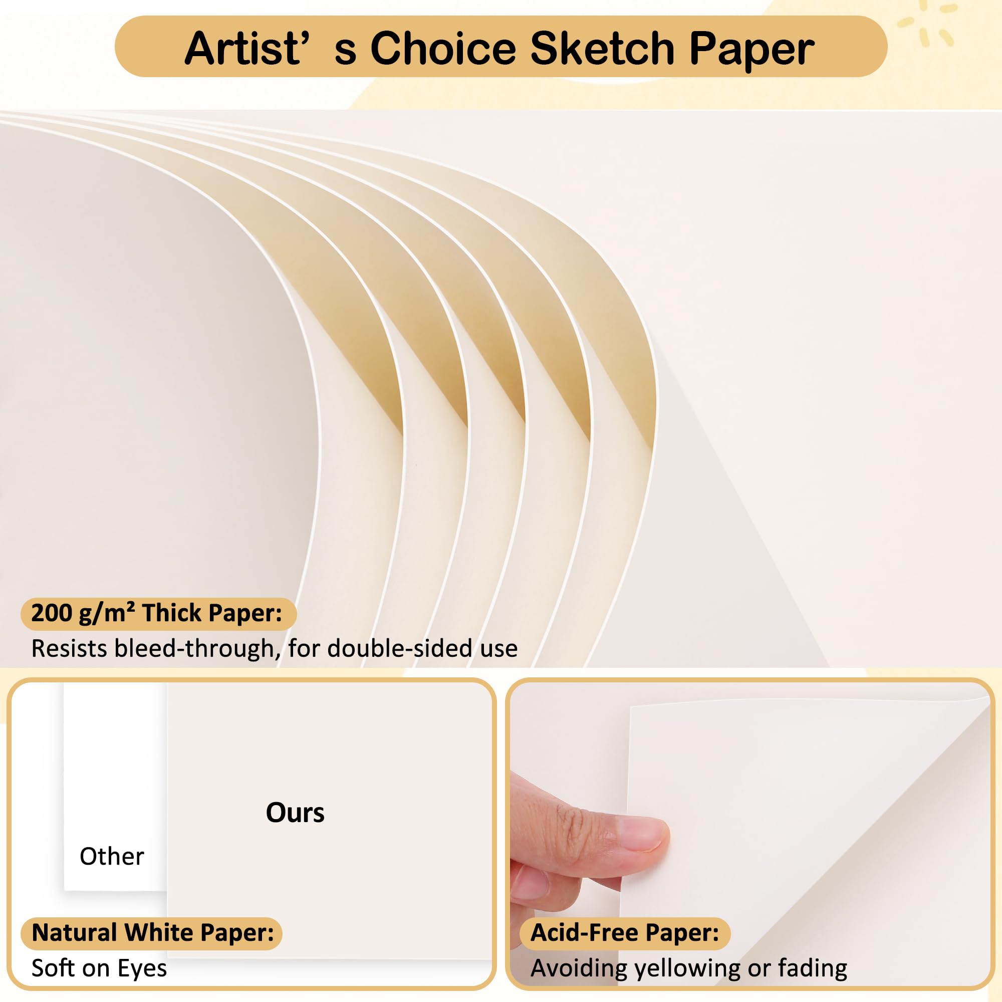 DazSpirit Cuaderno de Dibujo A4, Sketchbook con Tapa Dura y Papel Grueso 200g/m², 12 Lápices de Dibujo & Gomas, Bloc de Dibujo Espiral, 50 Hojas/100 Páginas, Perfecto para Lápices, Carbón, Pasteles