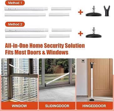 Door Security Bar, 1.2 Heavy Duty Steel Tube, Anti-Slip Wide Rubber Base