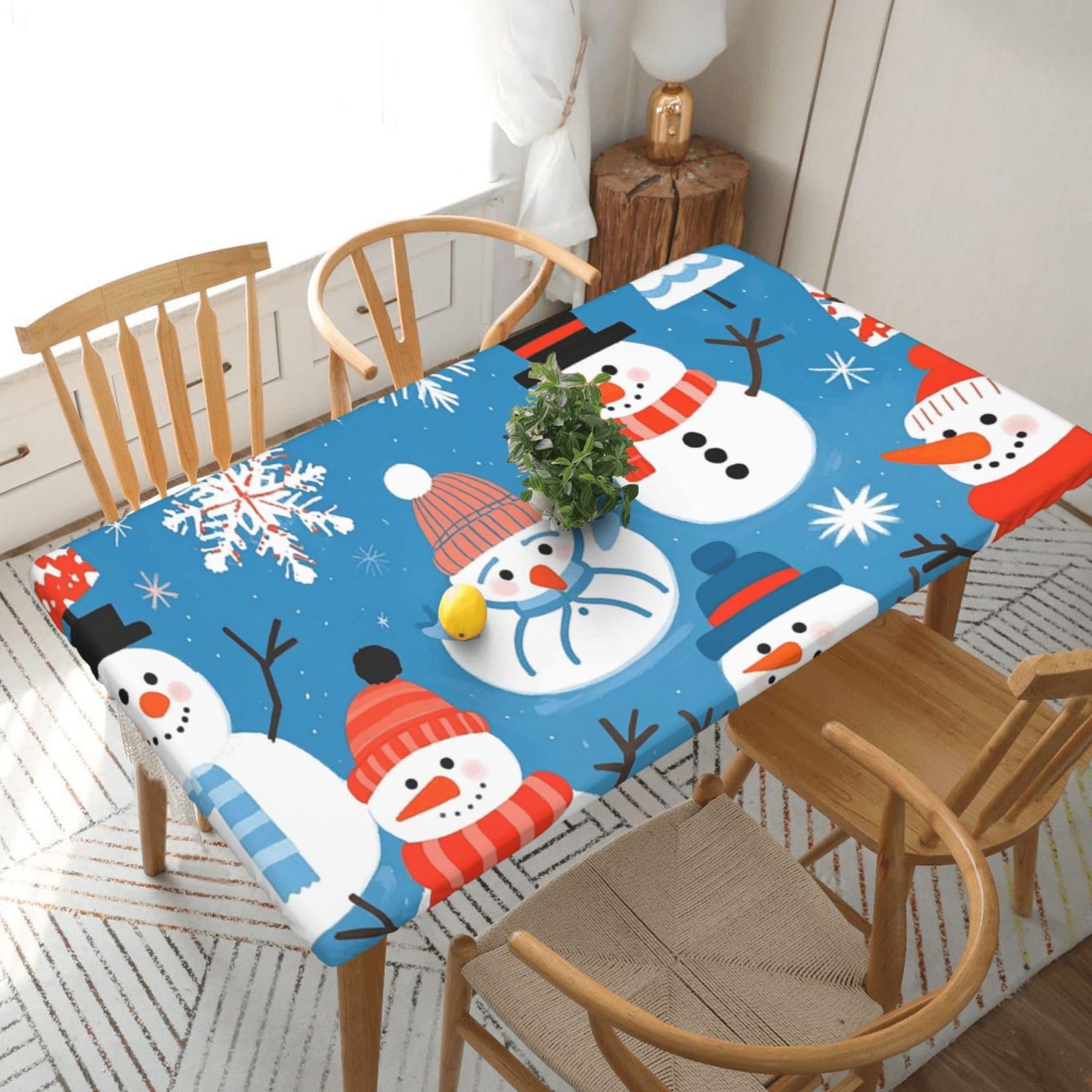 Fodpand Black Snowman Spandex Fitted Tablecloth For 5 Foot Rectangle Tables,Waterproof Picnic Table Cover Stretch Table Cloth Washable Table Protector For Picnic, Camping, Outdoor