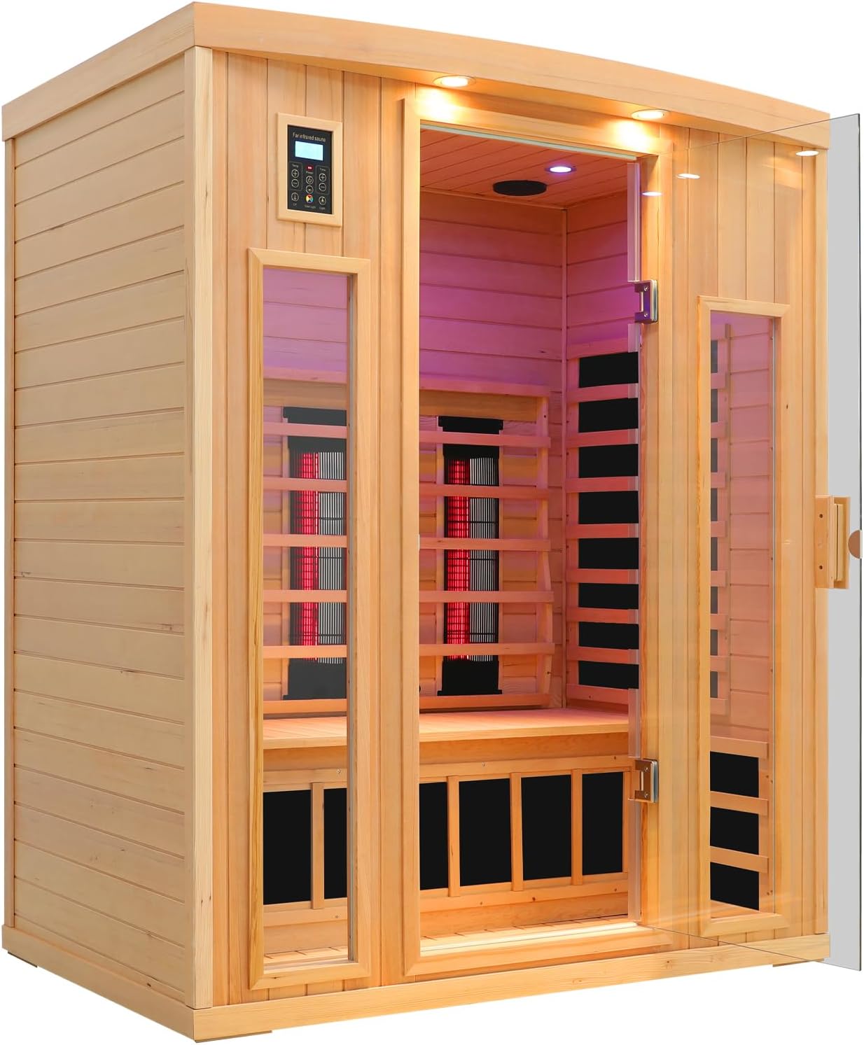 LTCCDSS Ceramic Infrared Sauna 3 Person, Low EMF Infrared Sauna, Hemlock Indoor Sauna with 2050W, 9 Heaters+3 Ceramic Heating Cube, 2 Bluetooth Speakers, Chromotherapy, LCD Display Dual Control