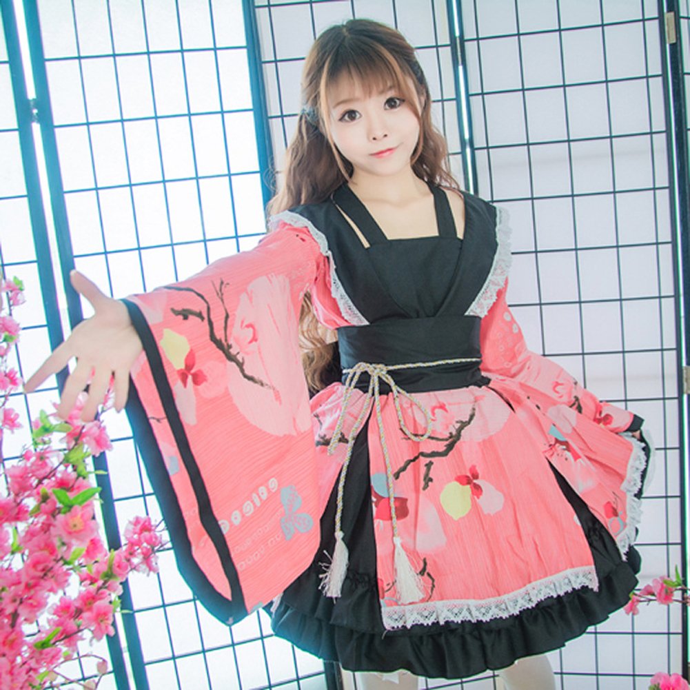 Amazon.co.jp: コスチューム 和服 桜柄 レディース メイド服 コスプレ