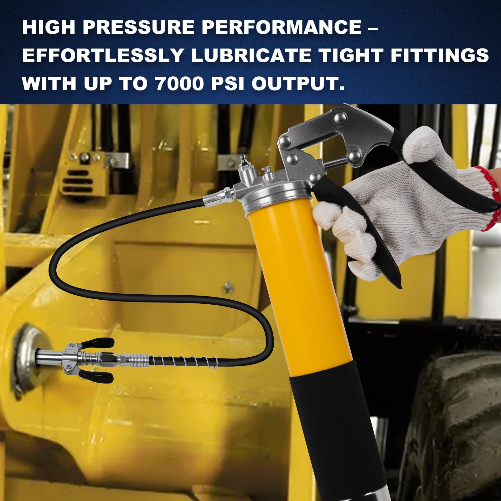 14Pcs Grease Gun Kit 7000 PSI – 14 oz Manual Grease Gun with 18" Flex Hose, Quick Coupler, Precision Tips, Gloves, Towel, Storage Bag, and All Necessary Accessories for Automotive, Marine, Machinery