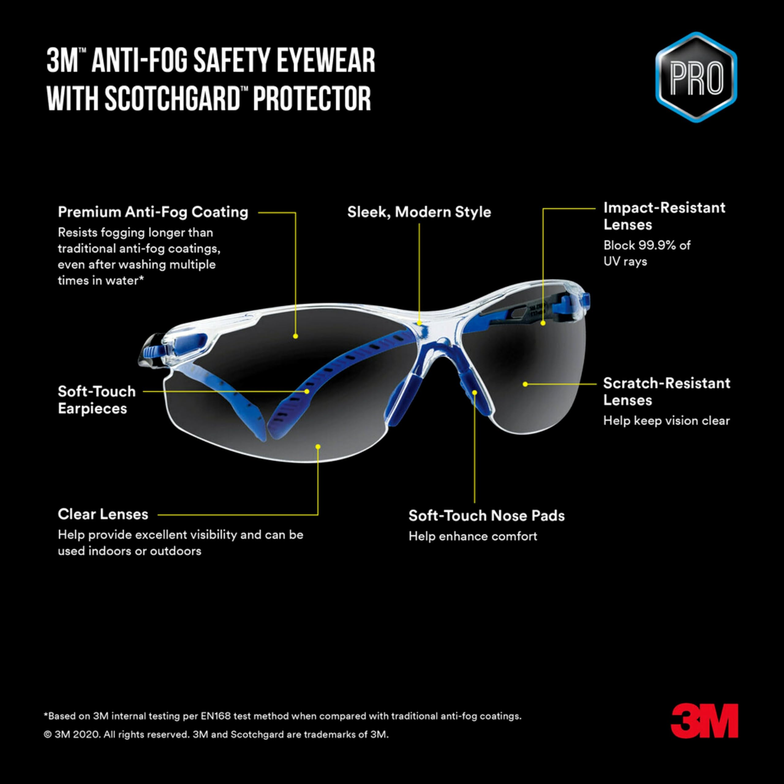 3M Gafas antivaho con Protector Scotchgard (47210H1-VDC-PS): Eyewear (Negro/Azul, Lente Transparente)