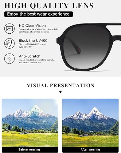 Miniatura 5 de MASDUN Gafas de sol estilo aviador cuadradas retro para mujer y hombre de los años 70, estilo vintage, doble puente