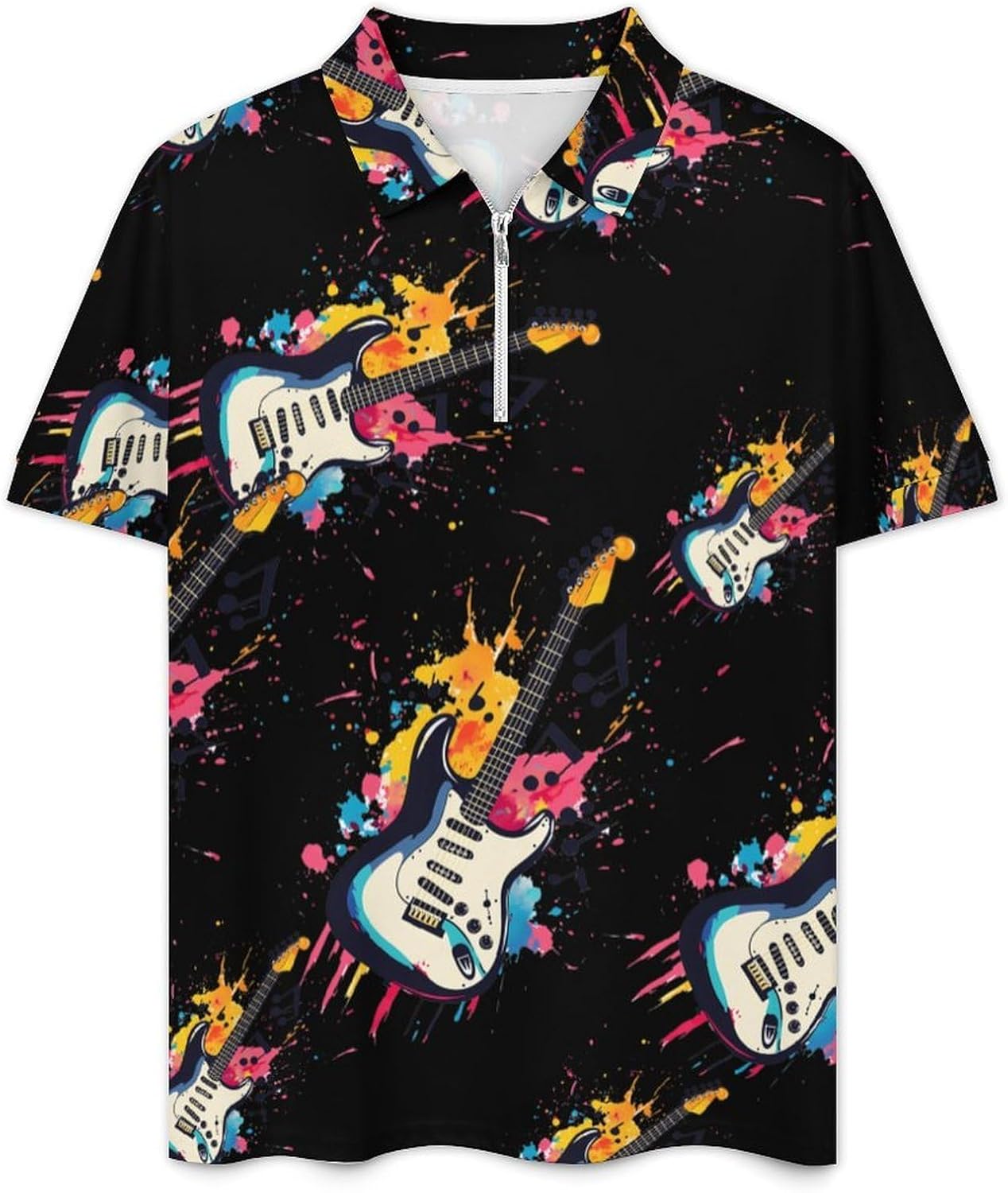 Guitar Music Notes Mens Polo Shirts Track Suits 2 Piece Short Sleeve Sweatsuit 1/4 Zip Golf Loungewear for Sports
