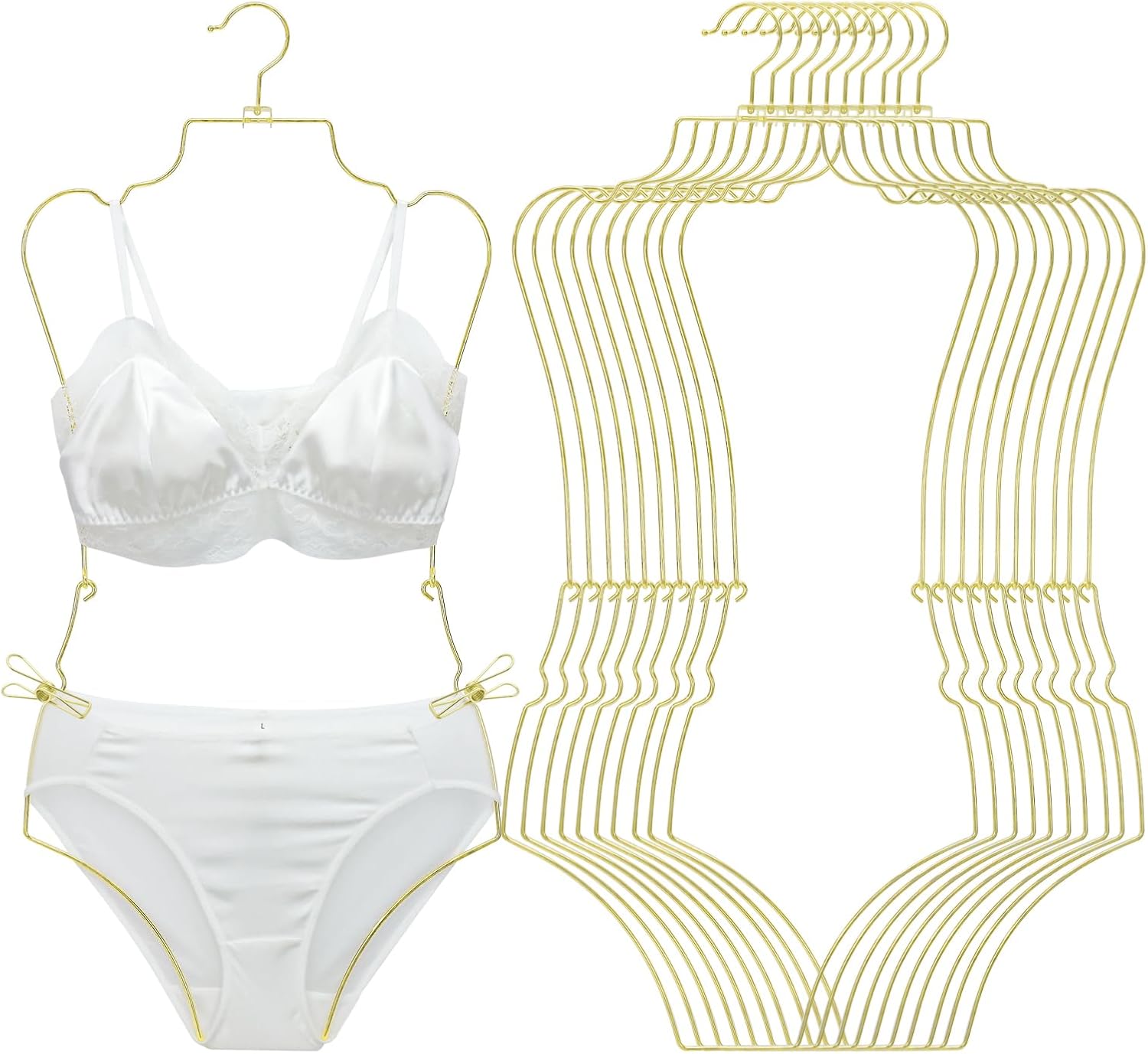 Foldable Body Shape Lingerie Hanger,Closet Orgainzer Bikini Swimsuit Hanger, Lingerie Hanging Rack, Top Swivel Hook (10, Gold)