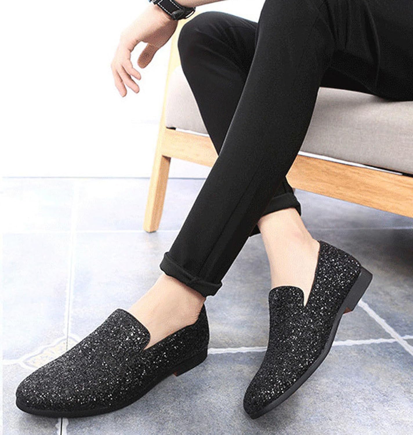 Men's Dress Shoes with Glitter Detailing - Slip-On Formal Wedding Shoes for Ballroom Parties & Special Occasions