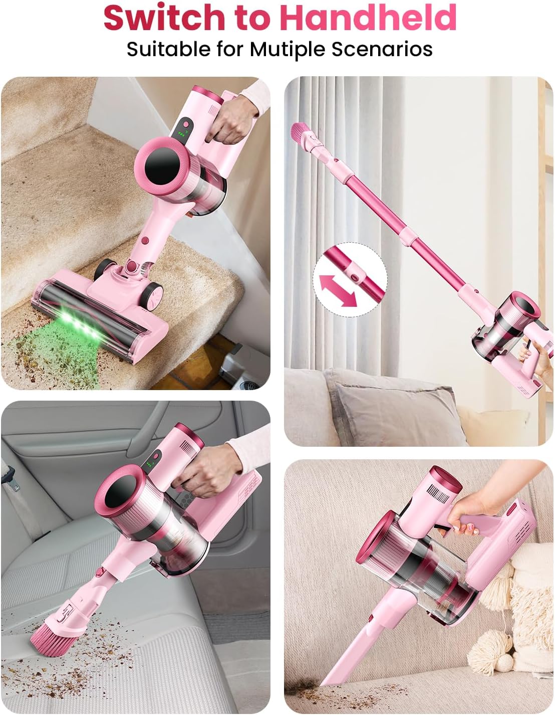 Dzaki Cordless Vacuum Cleaner, Stick Vacuum with Smart LED Display, 50KPA 55Mins Vacuum Cleaners for Home, Powerful Suction, Anti-Tangled Lightweight Rechargeable Vac for Pet Hair, Carpet