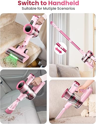 Miniatura 7 de Dzaki Aspiradora inalámbrica, aspiradora de palo con pantalla LED inteligente, aspiradora de 45 KPA y 50 minutos para el hogar, potente succión,