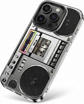 Retro Boombox Cassette Player Pattern Phone Case Vintage Cassette Tape Design Shockproof Slim Cover Anti-Fingerprint Hard PC Protective Case Silver,For iPhone 17 Pro Max