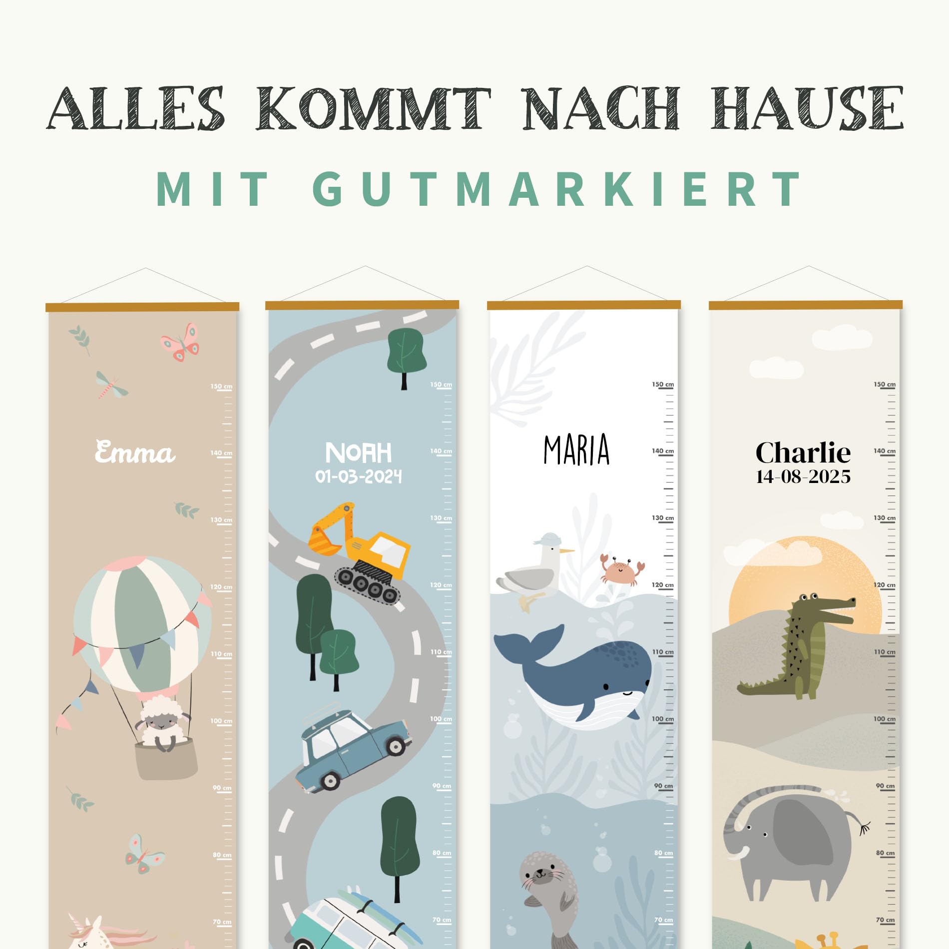 Gutmarkiert - Personalisierte Messlatte für Kinder - mit dem Namen und Geburtsdatum des Kindes. (Fantasie)