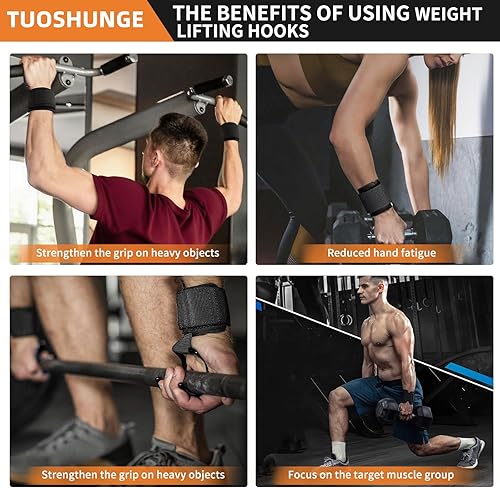 Miniatura 4 de Weight Lifting Hooks (Pair), Wrist Strap Hooks for Weightlifting, Adjustable Men and Women Gym Lifting Straps Hook for Pull-Ups, Deadlifts, Strength