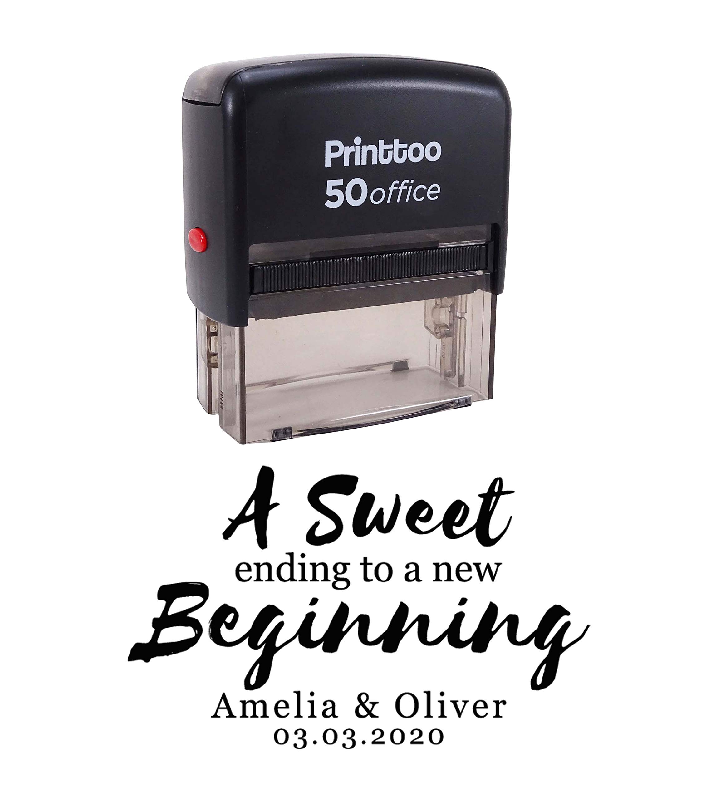 Printtoo Personalized Black Self Inking A Sweet Ending To A New Beginning Wedding Favor Stamp Custom Rubber Stamper-68 x 30 mm