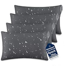 SheRest Ultra Soft Pillow Protectors Waterproof Standard Size Set of 4-Pack - Breathable & Noiseless Zippered Pillow Covers, Sweat & Oil Proof Cases, Dust & Dirt Pillow Encasements, Dark Gray