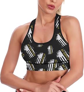911 Dispatcher Thin Gold Line Flag Women's Yoga Bra Top Racerback Sports Padded Bra Workout Gym Bras