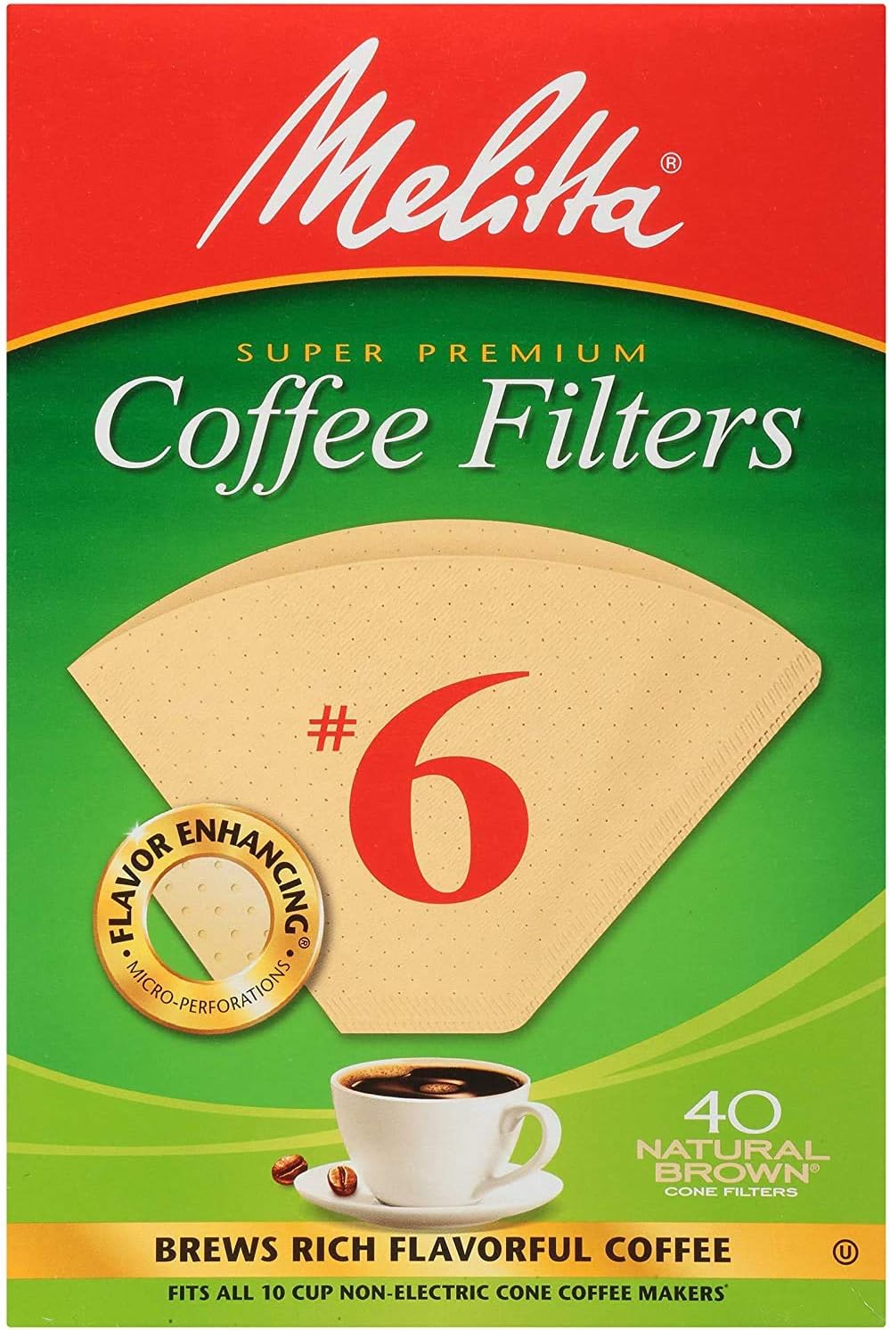 Melitta Cone Coffee Filters, Natural brown, No. 6, 40Count