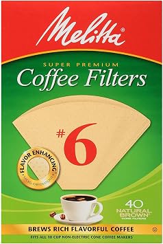 Melitta Cone Coffee Filters, Natural brown, No. 6, 40-Count Filters Pack of 2 80 Filters Total