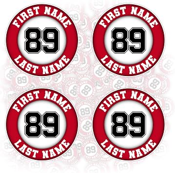 Set 4 PCS - Bat Knob Decal Sticker Custom Name Baseball Sticker Sport Player Name Number Softball BATKNOB035 Waterproof Vinyl Decal for Water Bottles Tumbler Laptop Car Kindle - Gift for Kid Girl Boy