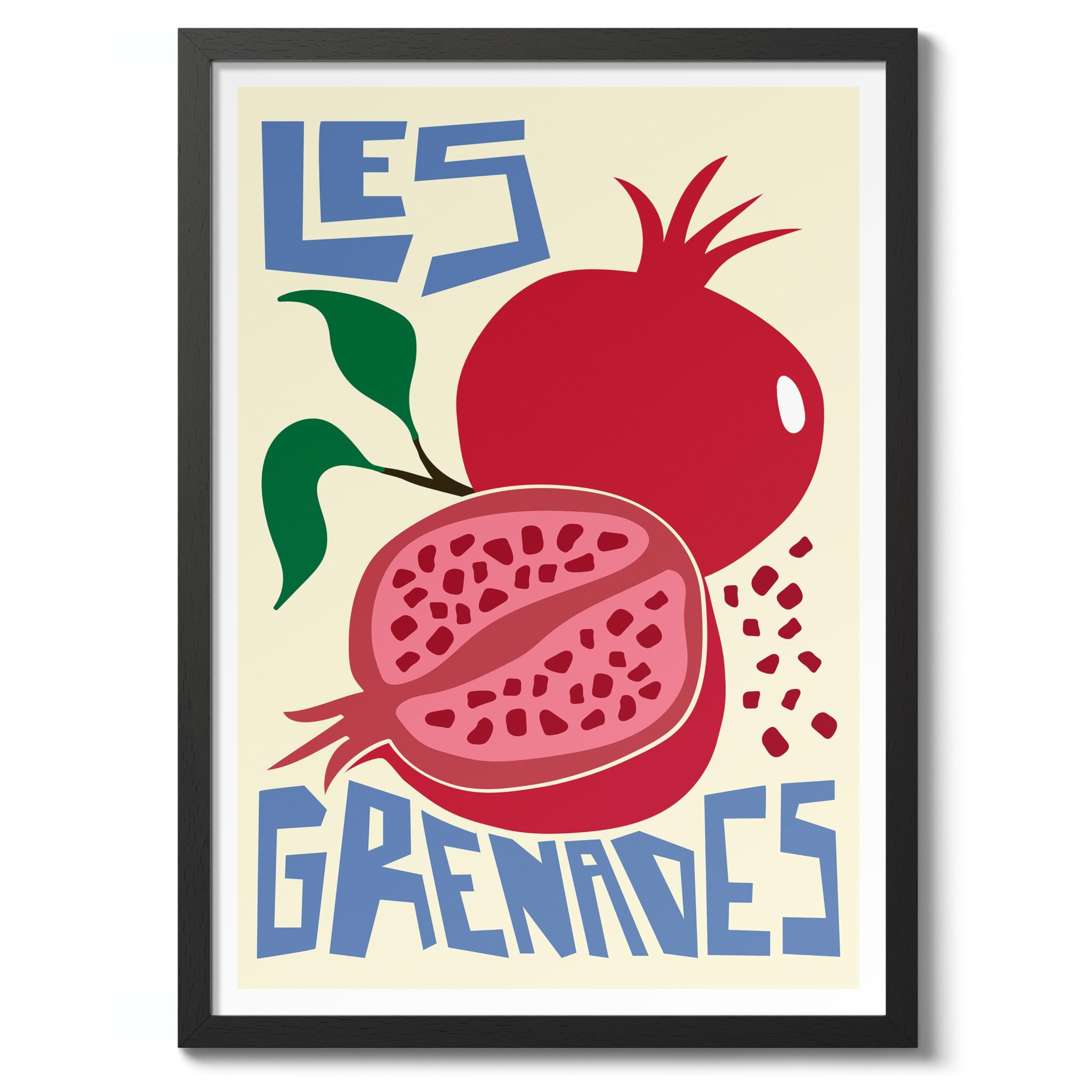 Animato Pomegranates Print, Graphic Fruit Poster, Colourful Framed Wall Art, Kitchen Decor, Foodie Gift Idea, Archival Matte, 50x70cm (Framed) - 50x70cm โ image 1