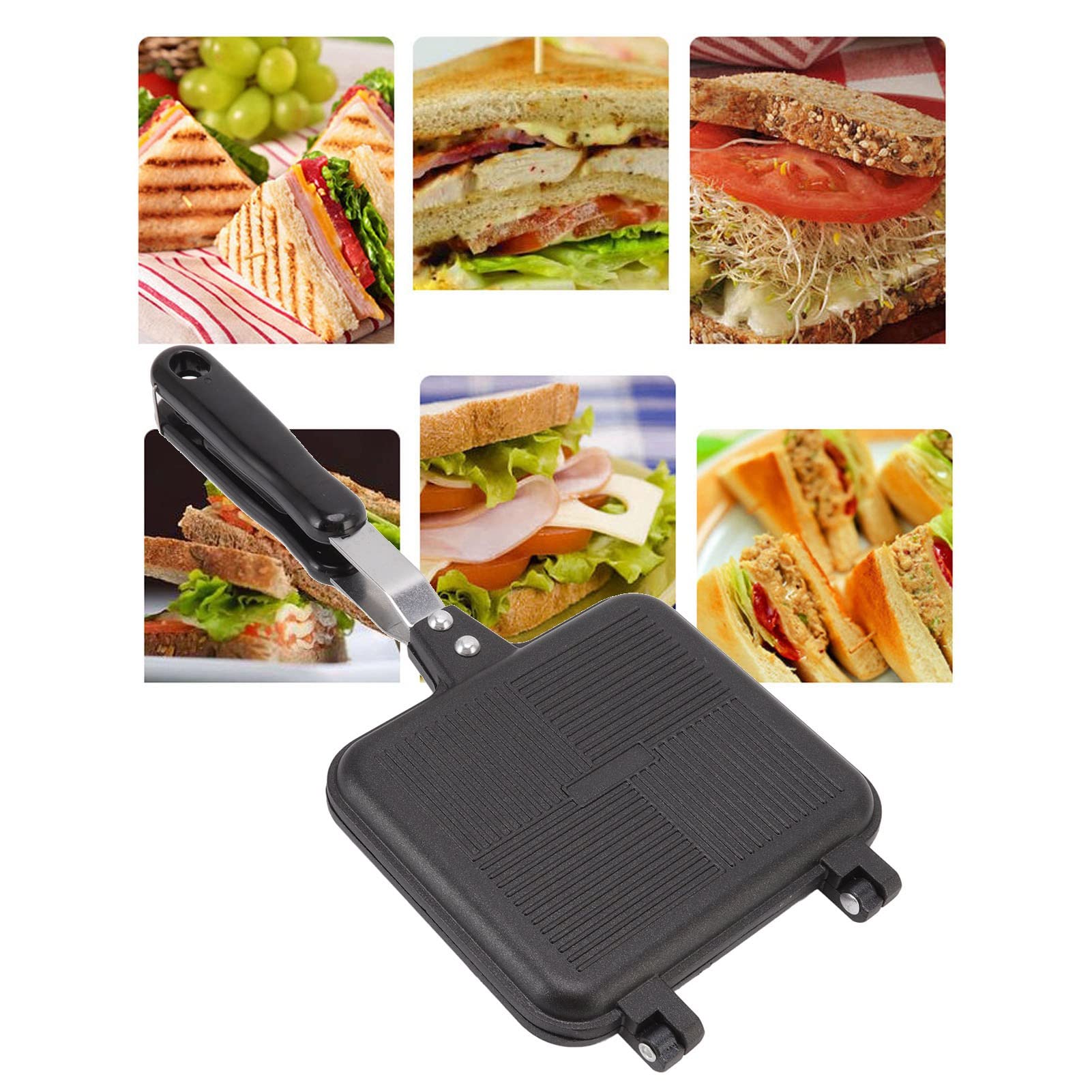 Poêle à Frire Double Face, Machine à Sandwich grillé antiadhésive avec poignées Poêle à Griller Double Face pour la Maison, la Cuisine, Le Petit déjeuner, l'intérieur, l'extérieur