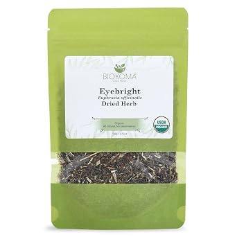 Biokoma Organic Eyebright Dried Herb 1.76oz Euphrasia Officinalis Loose Herbal Tea USDA Organic Herbal Tea - Resealable Moisture Proof Pouch, No Additives, No Preservatives, Non GMO, Kosher
