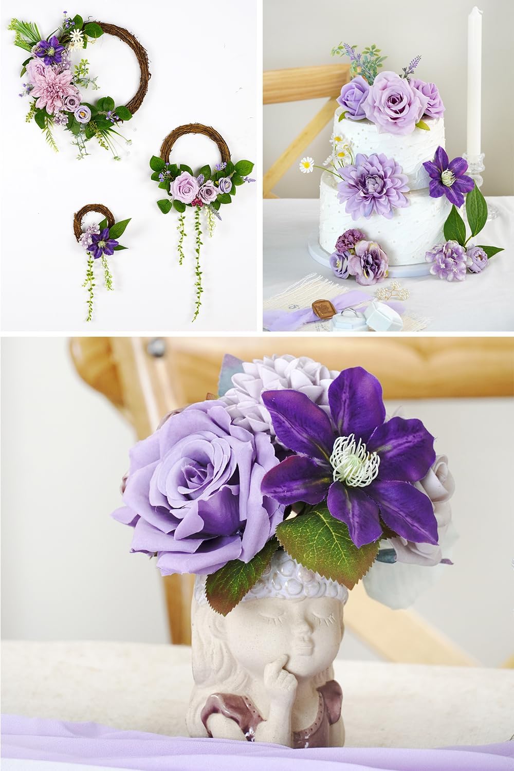 Purple Artificial Flowers Combo Box Wedding Decor,Fake Flowers,Flowers for Decoration,Silk Flowers for Home Decor Indoor,Cake Flowers,Faux Flowers for Crafts - Image 7