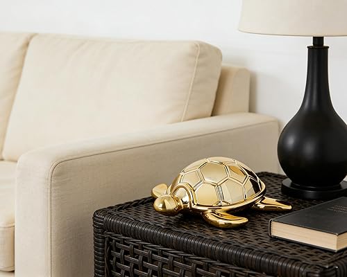 Vista 6 de Pequeña estatua de tortuga marina de 4 pulgadas de color dorado brillante para pisapapeles para baño, hogar, oficina, estante, escritorio