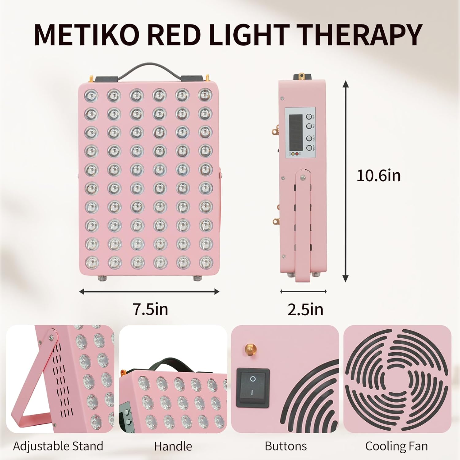 Red Light Therapy for Body, 660nm 850nm Near Infrared Light Therapy Panel with Stand and Handle, 60 Dual Chip LEDs, Ideal Xmas Gift, for Body, Face, Recovery, Sleep, Skin Health, Pink