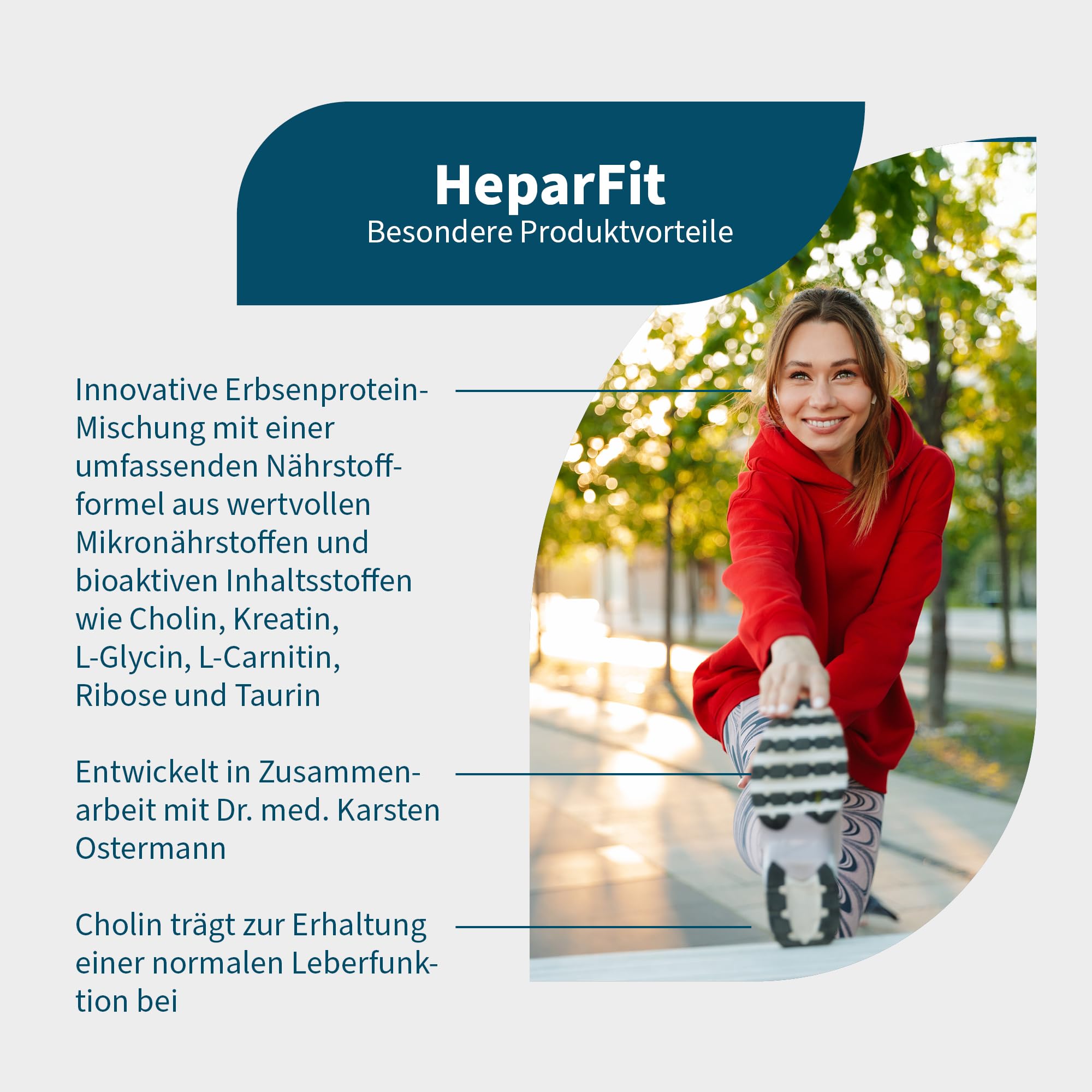 NatuGena HeparFit veganes Proteinpulver, 25 g pflanzliches Protein pro Tagesdosis aus Erbse- & Lupine mit Cholin, L-Carnitin & L-Glycin, essenzielle Aminosäuren, 1200 g (24-Tage Packung)