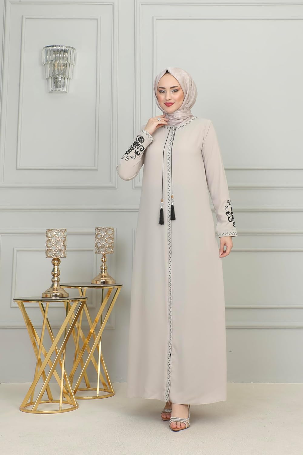 Women's Embroidered Sleeves Abaya and Embroidered On The Side of The Zipper Long Sleeve Floor Length Turkish Fashion - Image 3