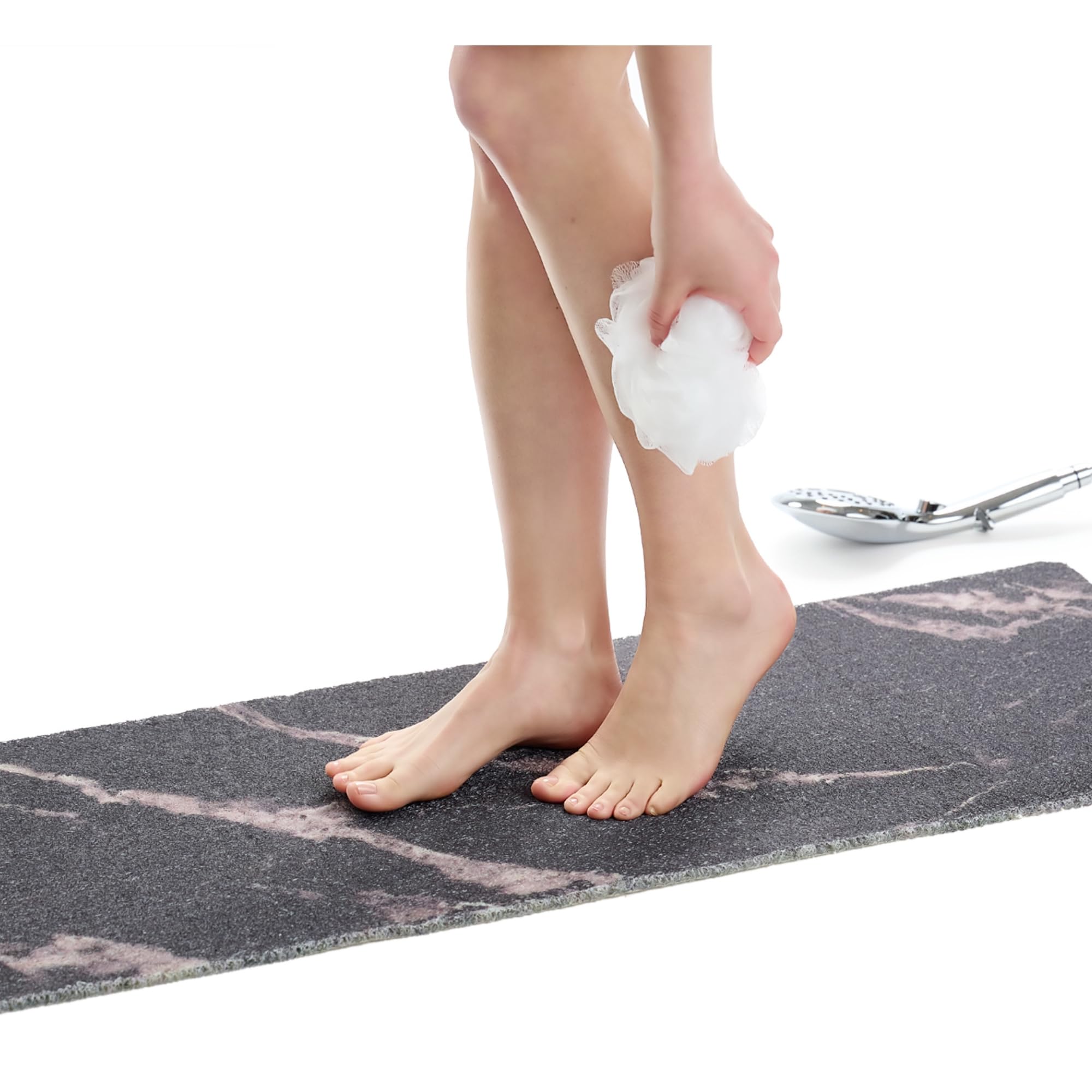 Non Slip Bathtub Mat Shower Mat for Tub - Loofah Bath Mats for Bathroom - 40x16 Bathtub Floor Mat - Textured Anti Slip Bath Mat Without Suction Cups - Secure Mat for Wet Areas (40x16 Marble Black)