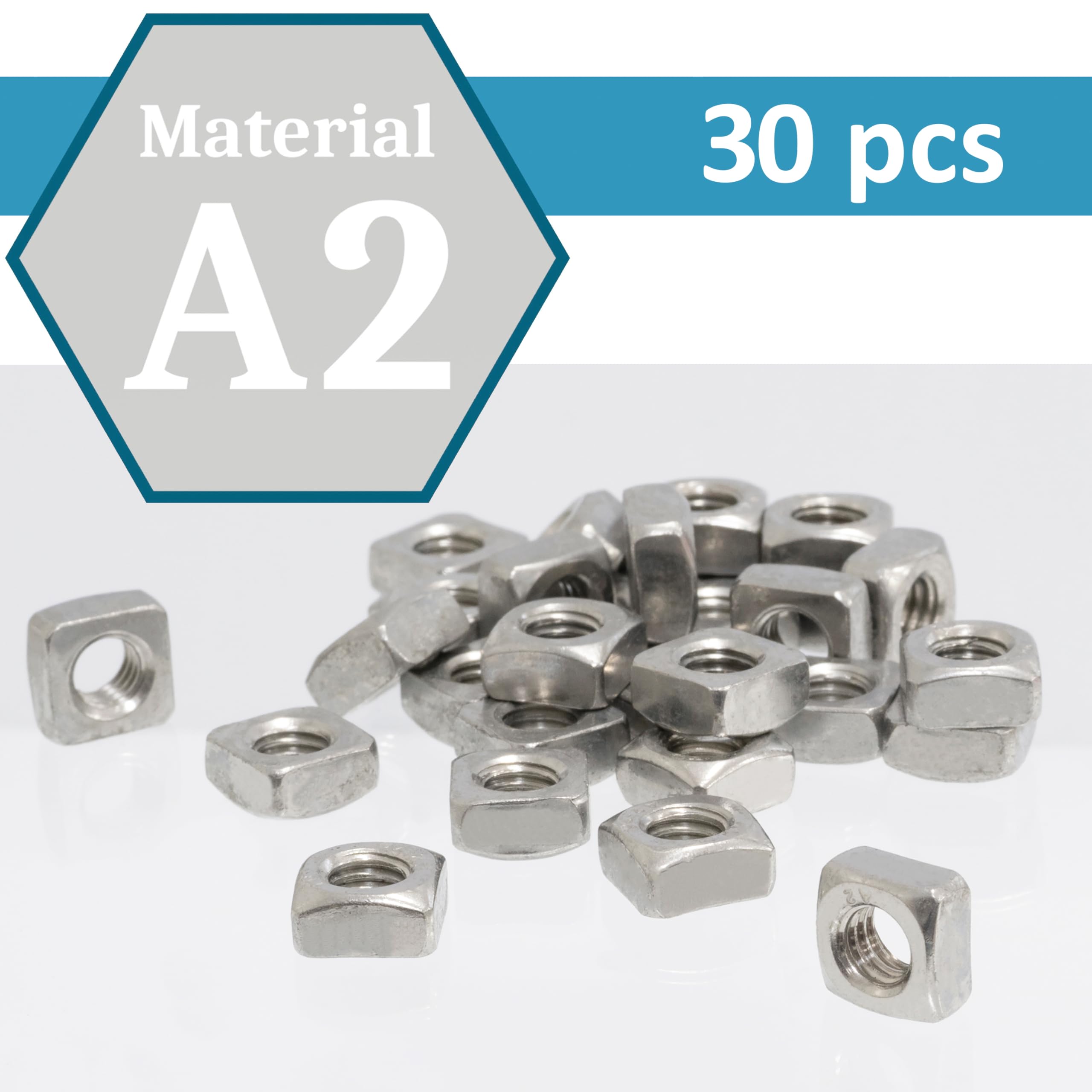 AERZETIX - Set di 30 dadi quadrati smussati M6 inossidabili A2 | per progetti di assemblaggio, modellismo, fissaggio e fai da te