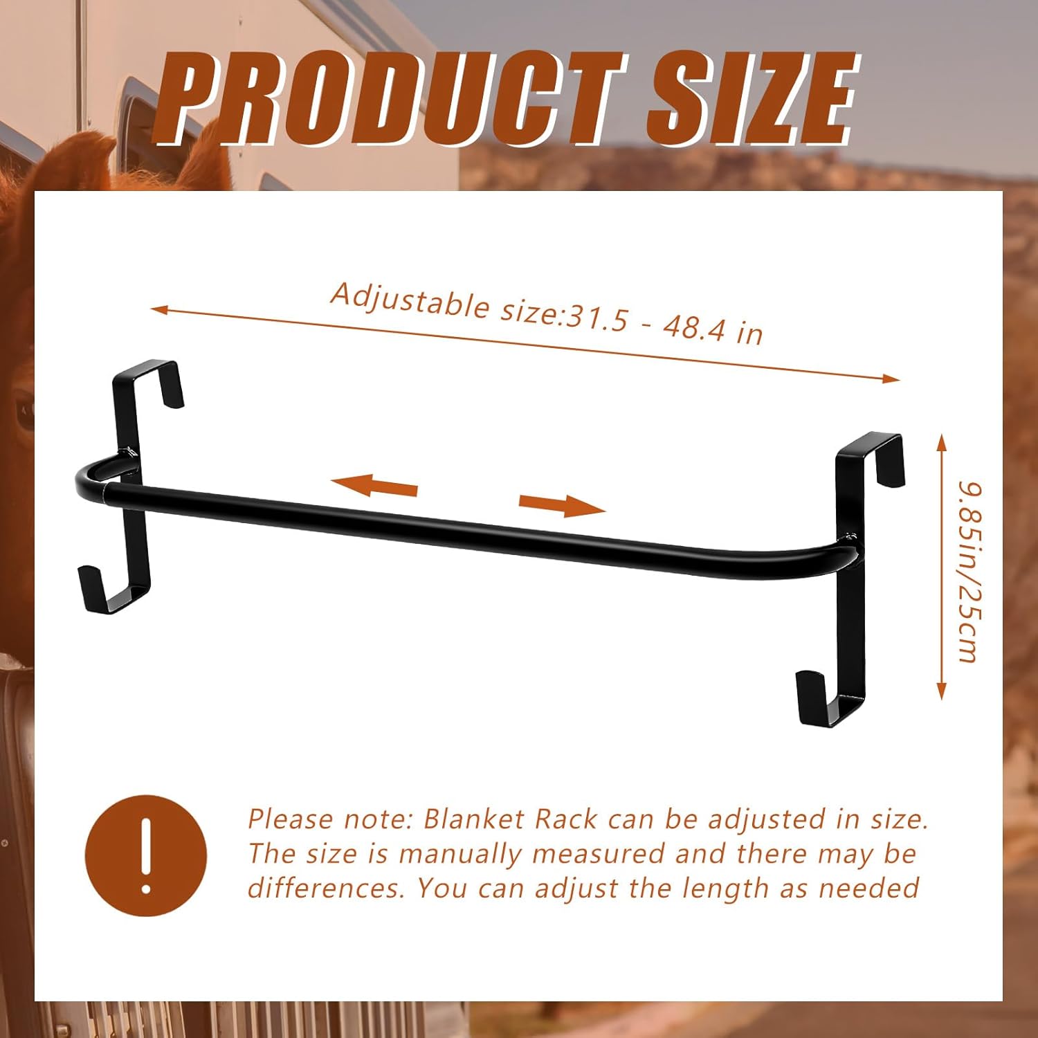 6 Pcs Blanket Rack with Tack Rack 34 Inch Portable Saddle Blanket Bar Holder with Hooks for Hanging on The Stall Adjustable Length No-Drill