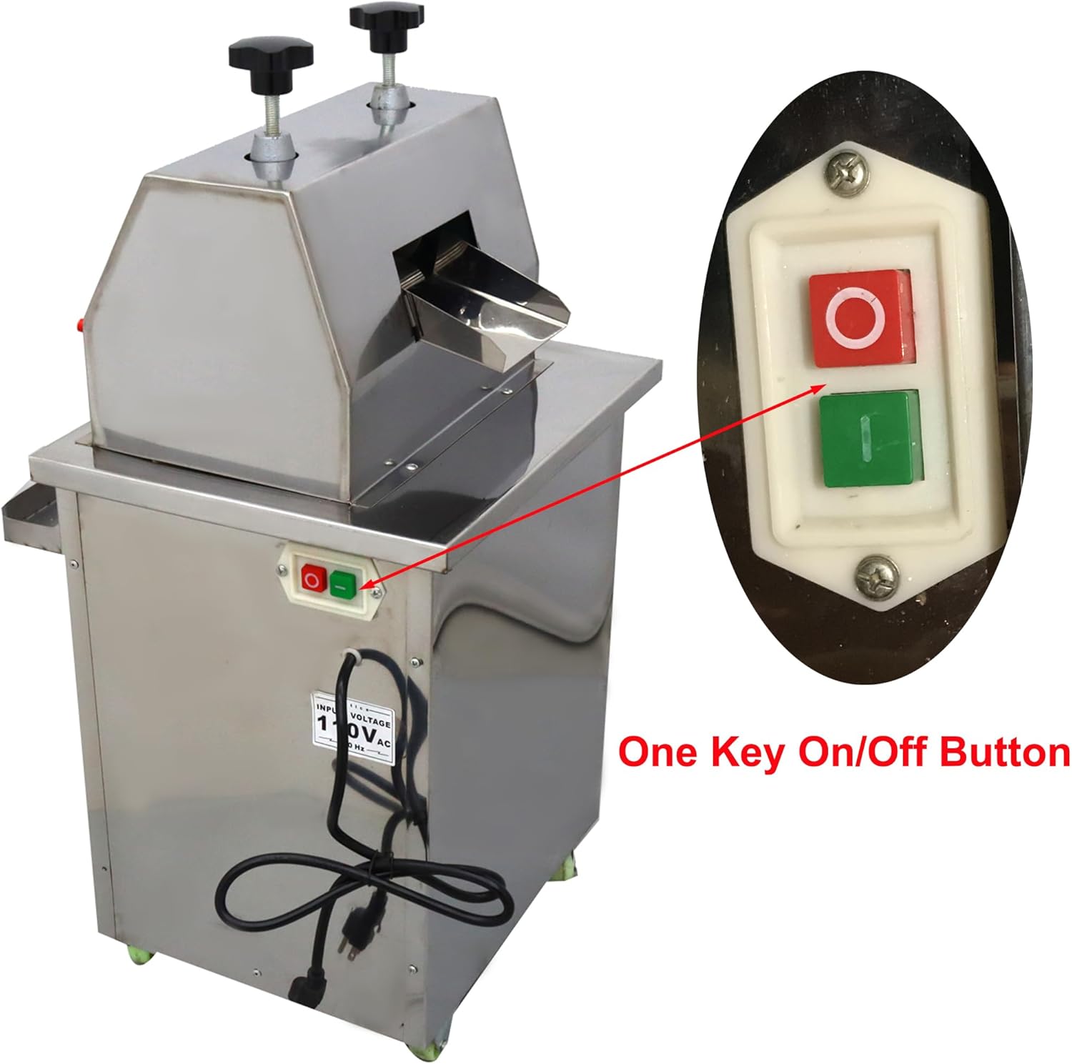 Sugar Cane Juicer Electric Sugarcane Press Vertical Electric Sugar Cane Ginger Press Juicer 3 Stainless Steel Rollers Sugarcane Juice Press Extractor with 2 Knives 110V 1100W