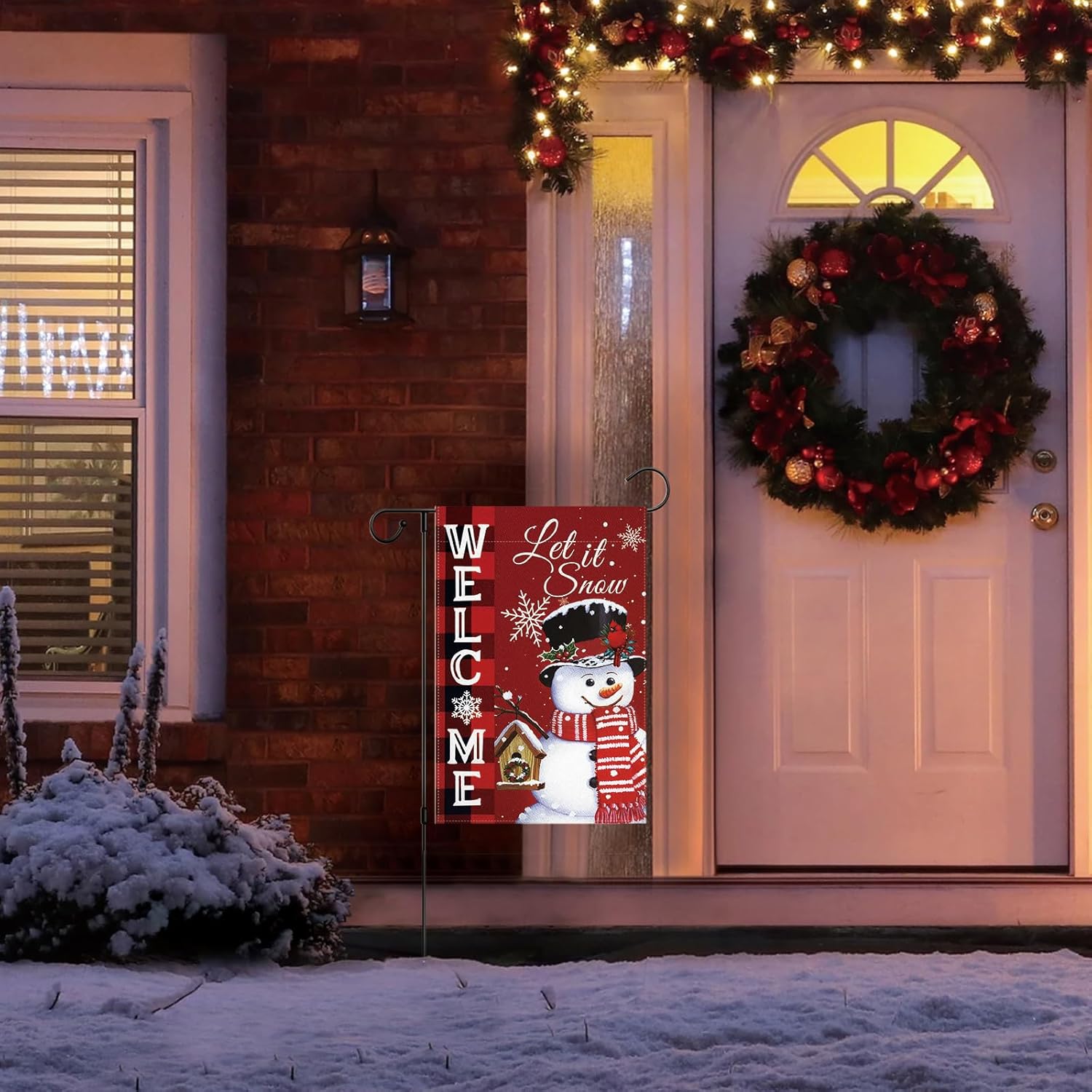 Winter Christmas Garden Flag Double Sided 12x18 Inch Snowman Let's Snow Snowflake Sign Welcome Yard Flag Farmhouse Outdoor Decor Burlap Red - Image 5