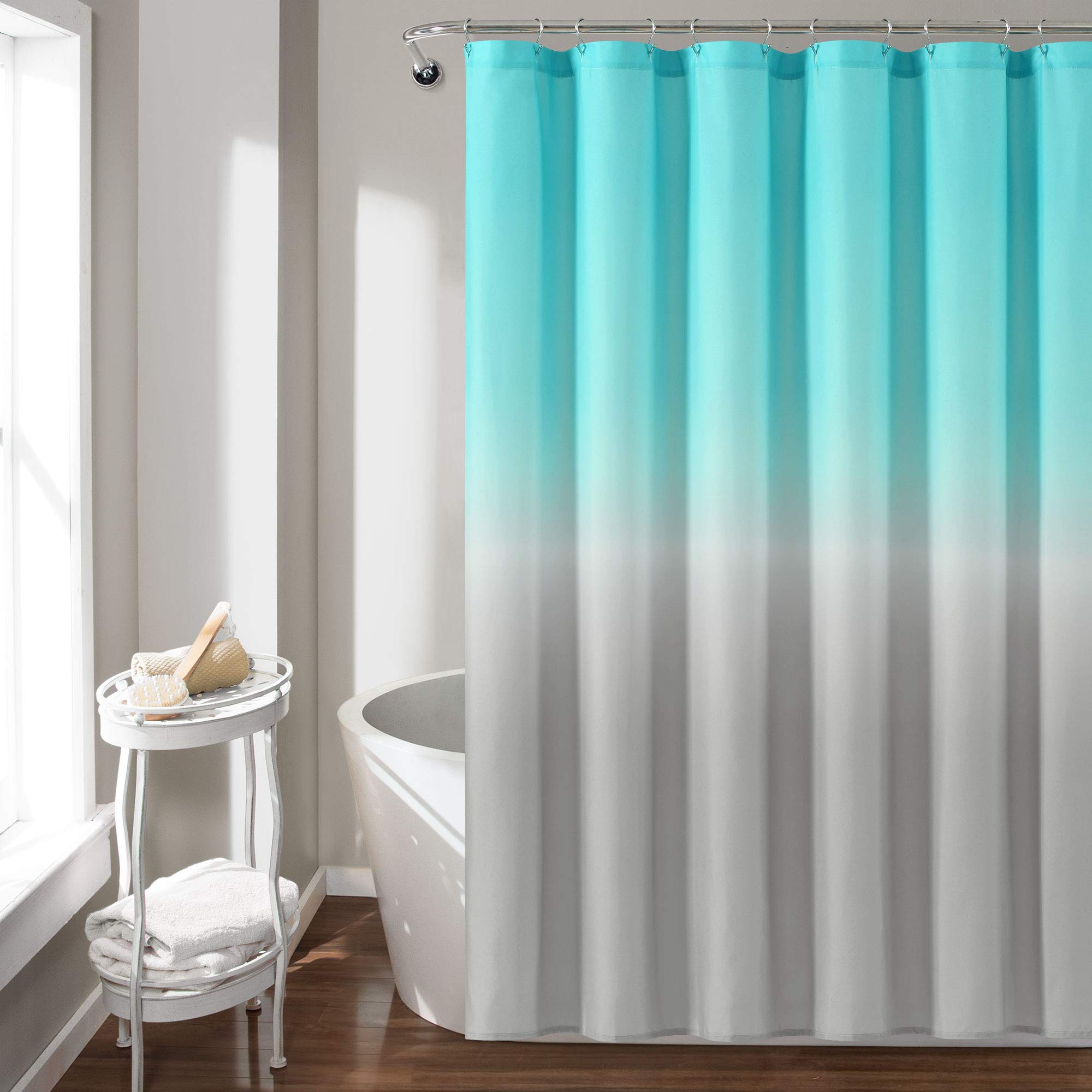 Rideau de douche aqua et gris style Fiesta en tissu lavable de 183 cm
