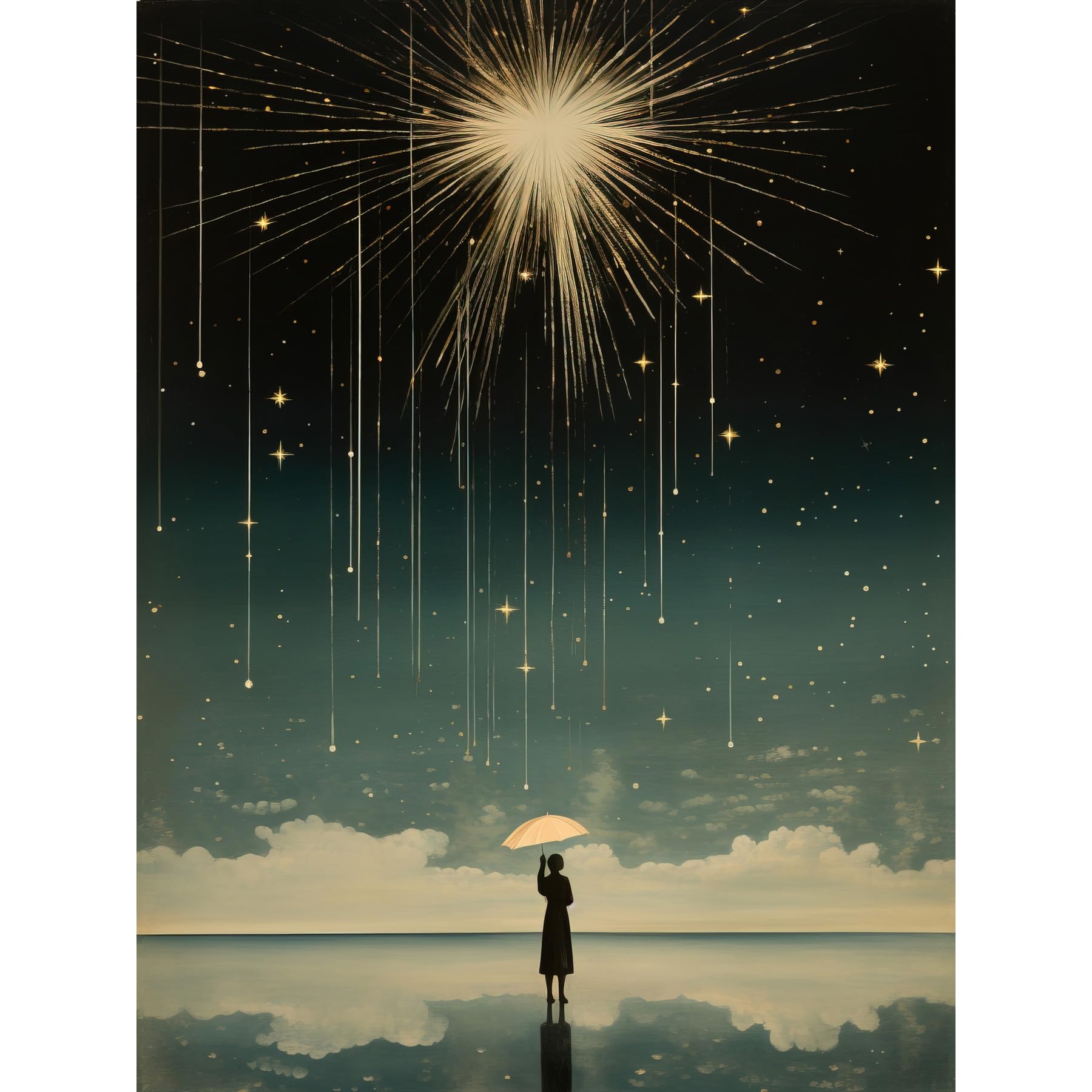 Artery8 Poster W18" x H24" Falling Star Rain Dreamy Artwork Black