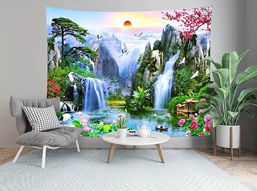 Miniatura 4 de BELECO Fairyland Mountain Lake - Pintura de paisaje de cascadas, paraíso natural, estética japonesa para decoración de dormitorio y sala de estar,