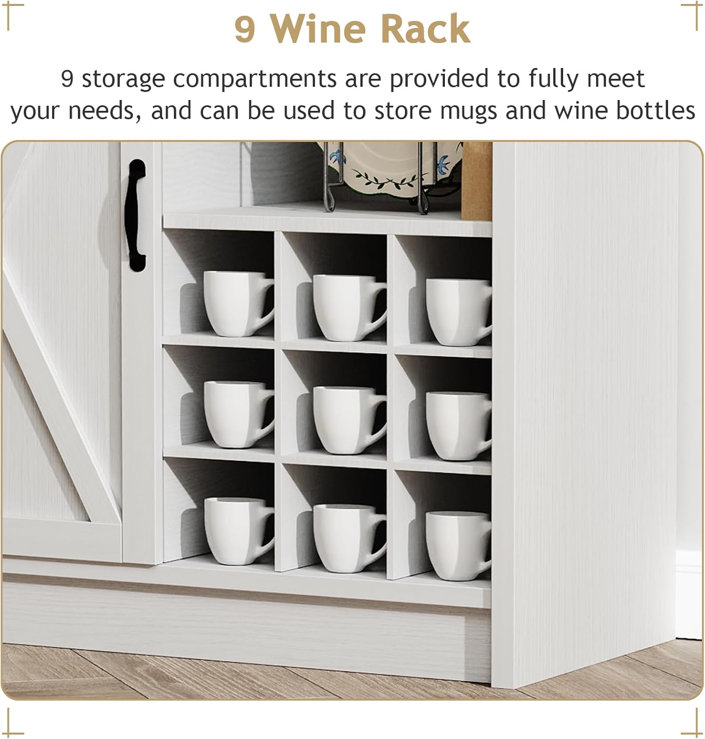 Nine-compartment wine rack for bottles or mugs