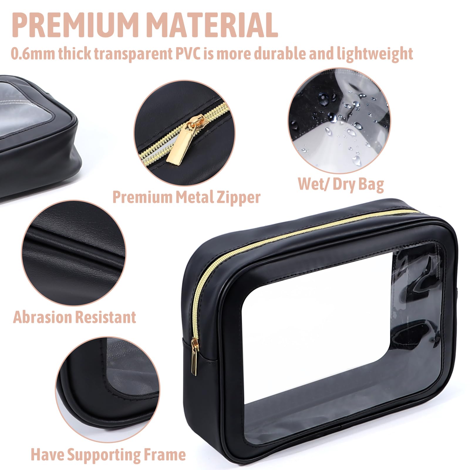 Wickeltaschen-Organizer-Set, TSA-geprüft, Kulturbeutel, transparent, wasserdicht, TPU-Make-up-Tasche, Reise-Organizer-Taschen für Damen und Kinder, 5-teilig