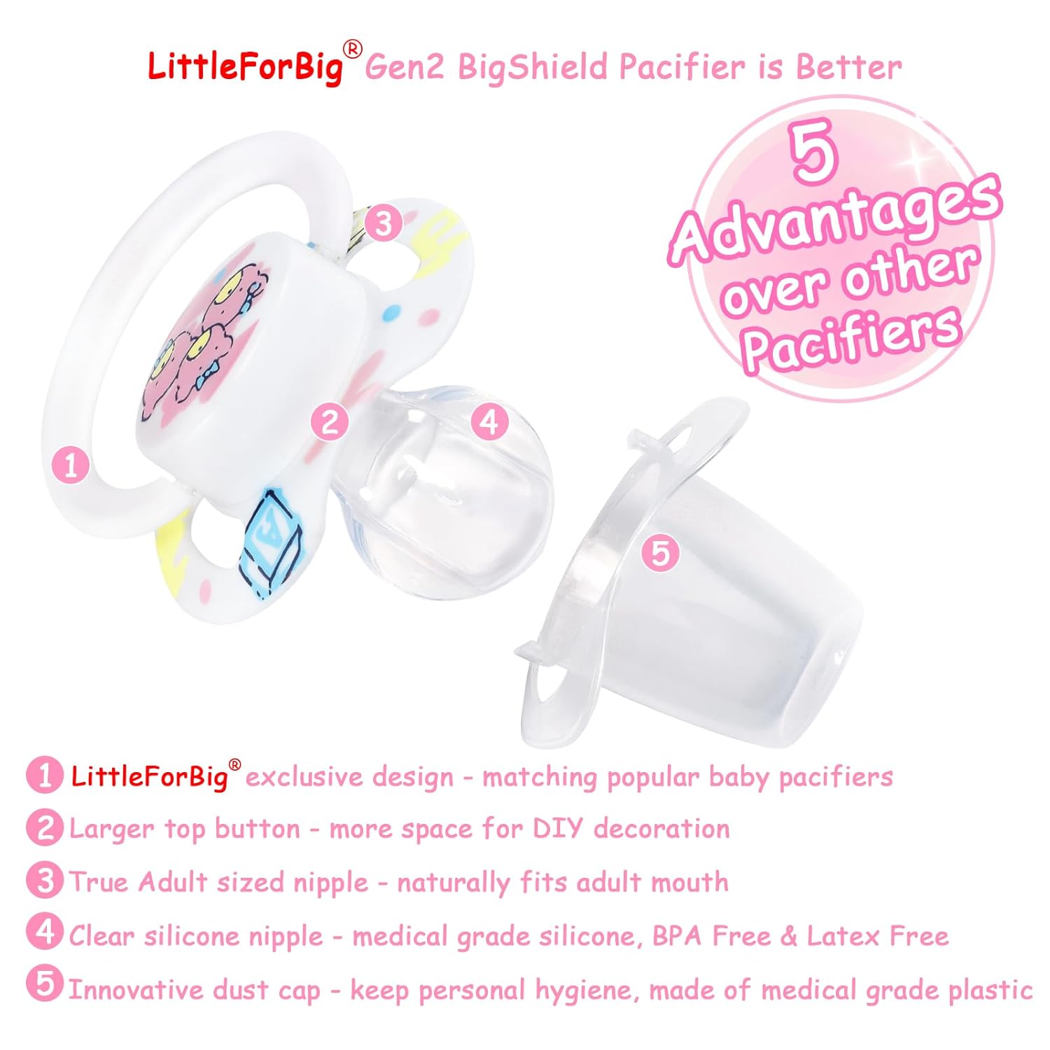 LittleForBig Bigshield Generation-II Adult Sized Pacifier Printed Set - Vintage Baby Pattern