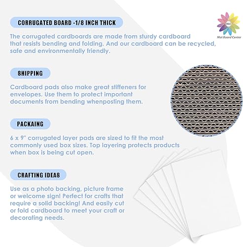 Miniatura 4 de Mat Board Center, paquete de 25 hojas de cartón corrugado de 6 x 9, 18 de pulgada de grosor, insertos de cartón plano para correo, embalaje y envío,