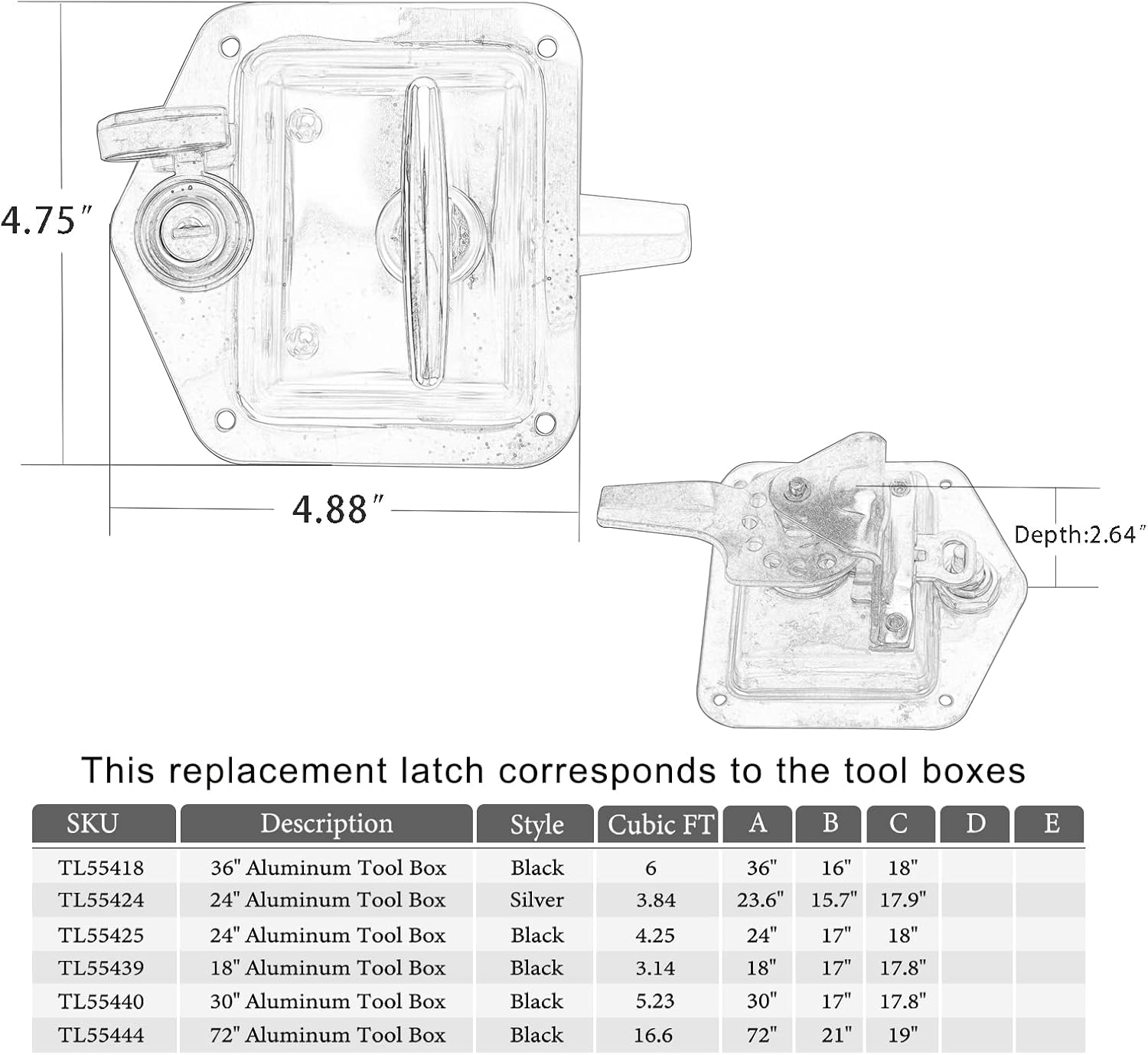 ToolBox Replacement T-Handle Latch 2pcs Stainless Steel Trailer Door Latch with Keys & Gasket