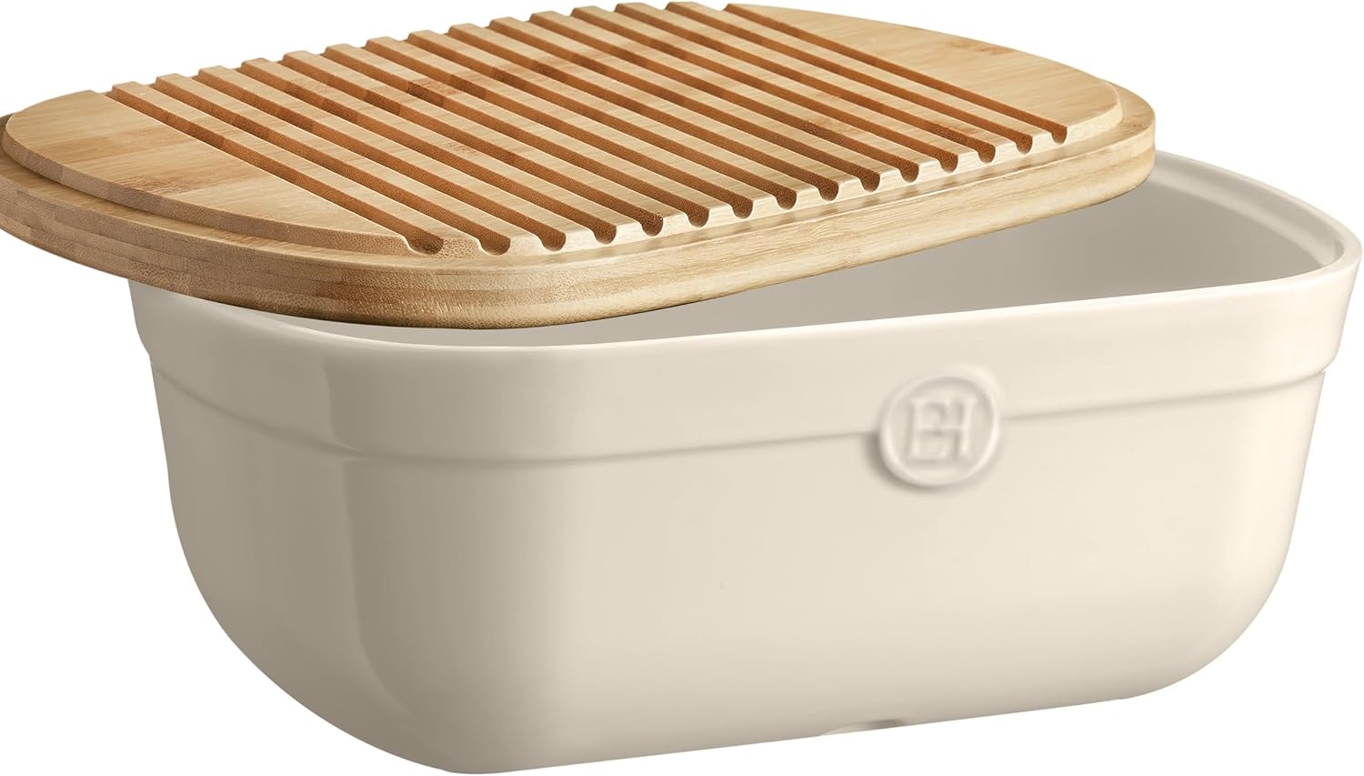 Emile Henry Made in France Ceramic Bread Box for Storage and Slicing 14"x 9.85"x 6", Clay