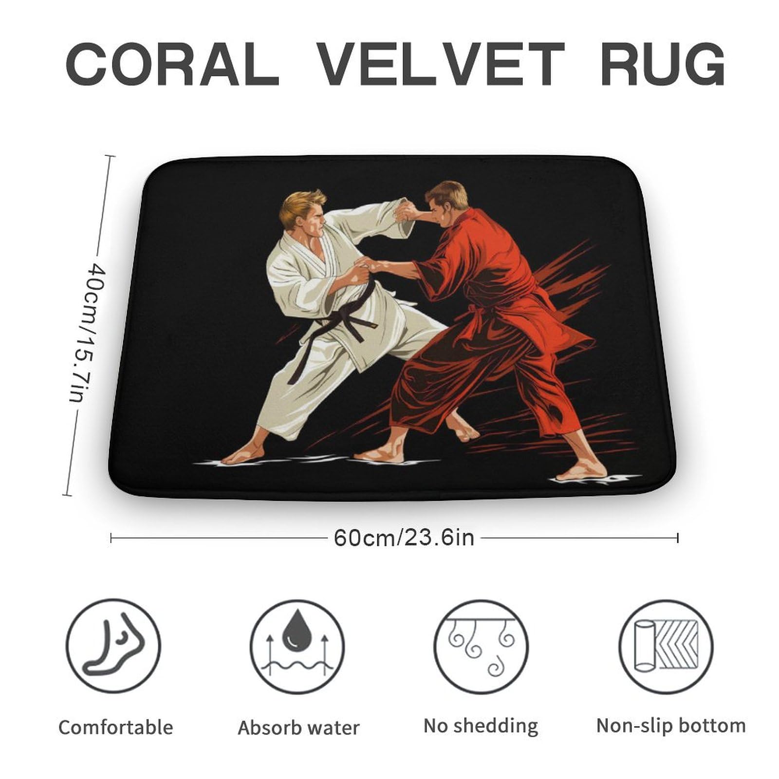 Japanese Judo Coral Velvet Rugs Non-Slip Bathroom Rugs Soft Kitchen Rug Floor Carpet for Home Decor 15.7
